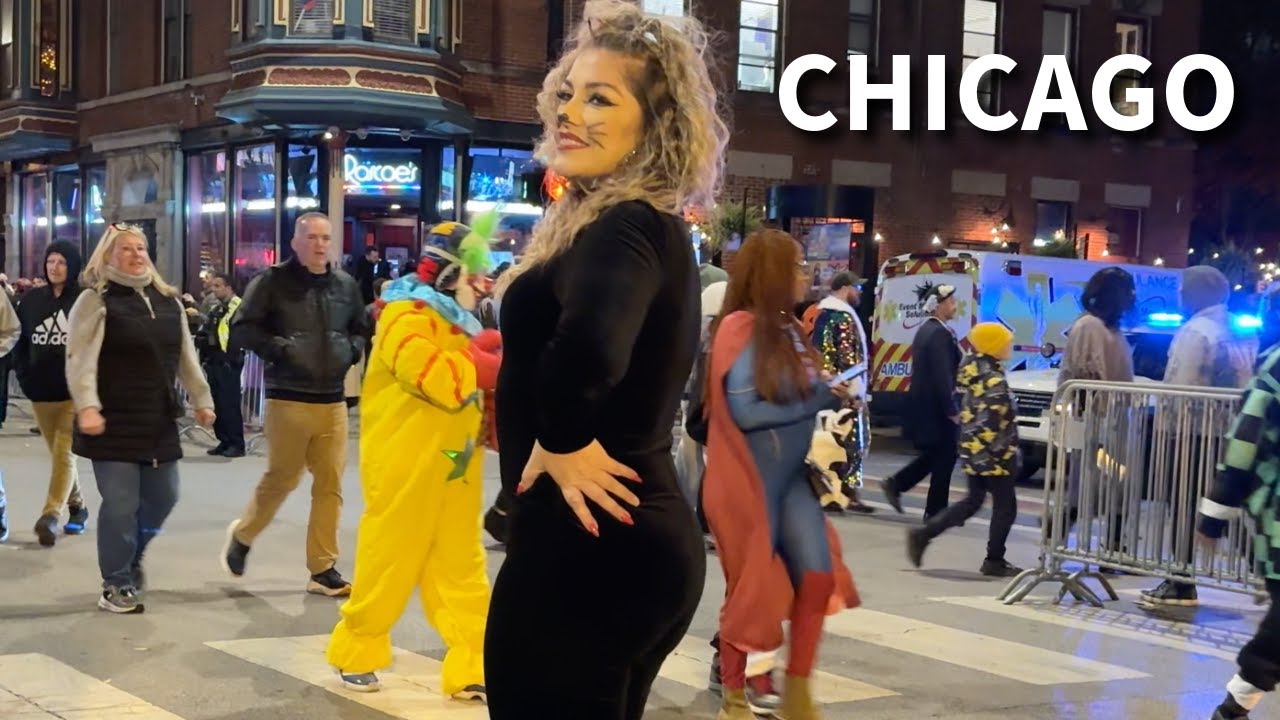 Nightlife in Chicago Virtual Walking Tour 🎃Halloween Parade 2024 Aftermath 👻 | 4K Video