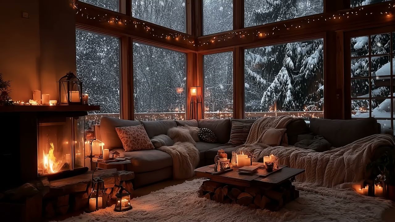 Warm Winter Fireplace with Soft Piano 🎹 Snowy Holiday Ambience for Calm & Peace