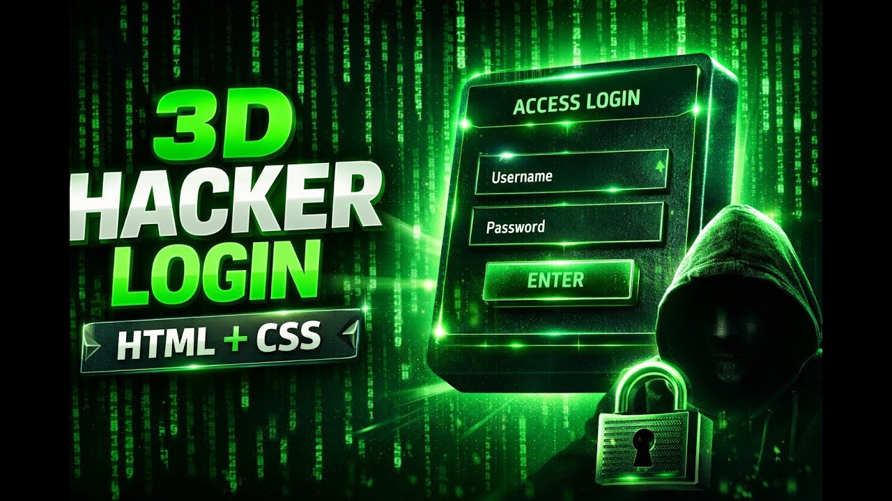 T3D Hacker Login Screen Using HTML & CSS 😱🔥 | Matrix Effect UI
