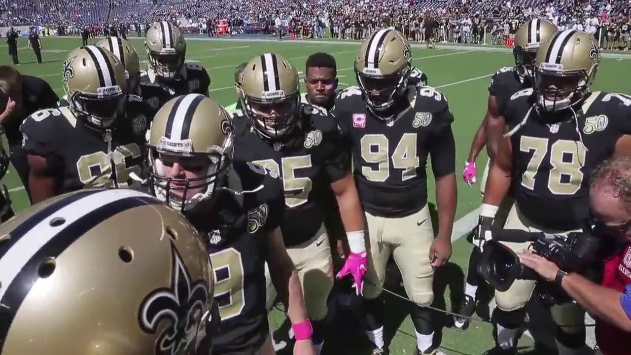 Drew Brees gets emotional during his chant before the Chargers game