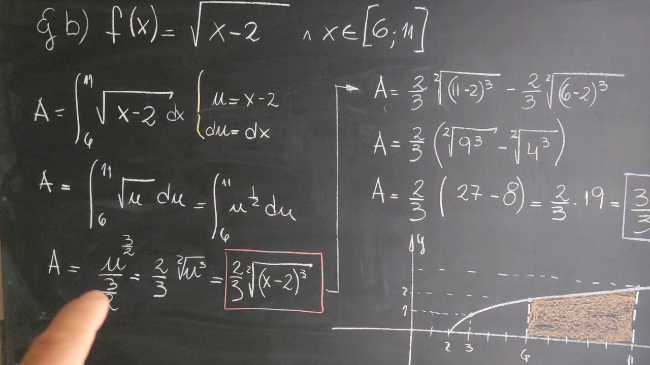Integral definida y c&aacute;lculo de &aacute;rea bajo la curva de la raiz de x-2, Regla de Barrow (P156/E.b)