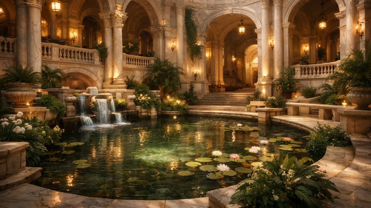 4K Meditation Pond in Ancient Palace. Calm and Peaceful, for Meditating and Relaxing.