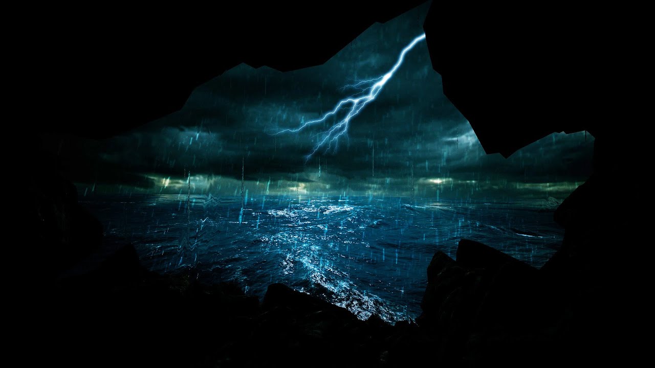 Relax with Heavy Rain and Thunder with Ocean Waves Sounds for Sleeping | Dimmed Screen Sleep Sounds