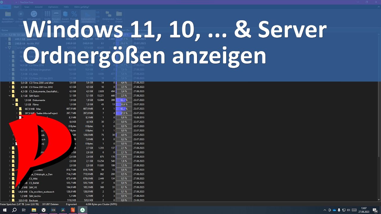 Größen von Ordnern und Unterordnern übersichtlich anzeigen (Speicherplatzbelegung)