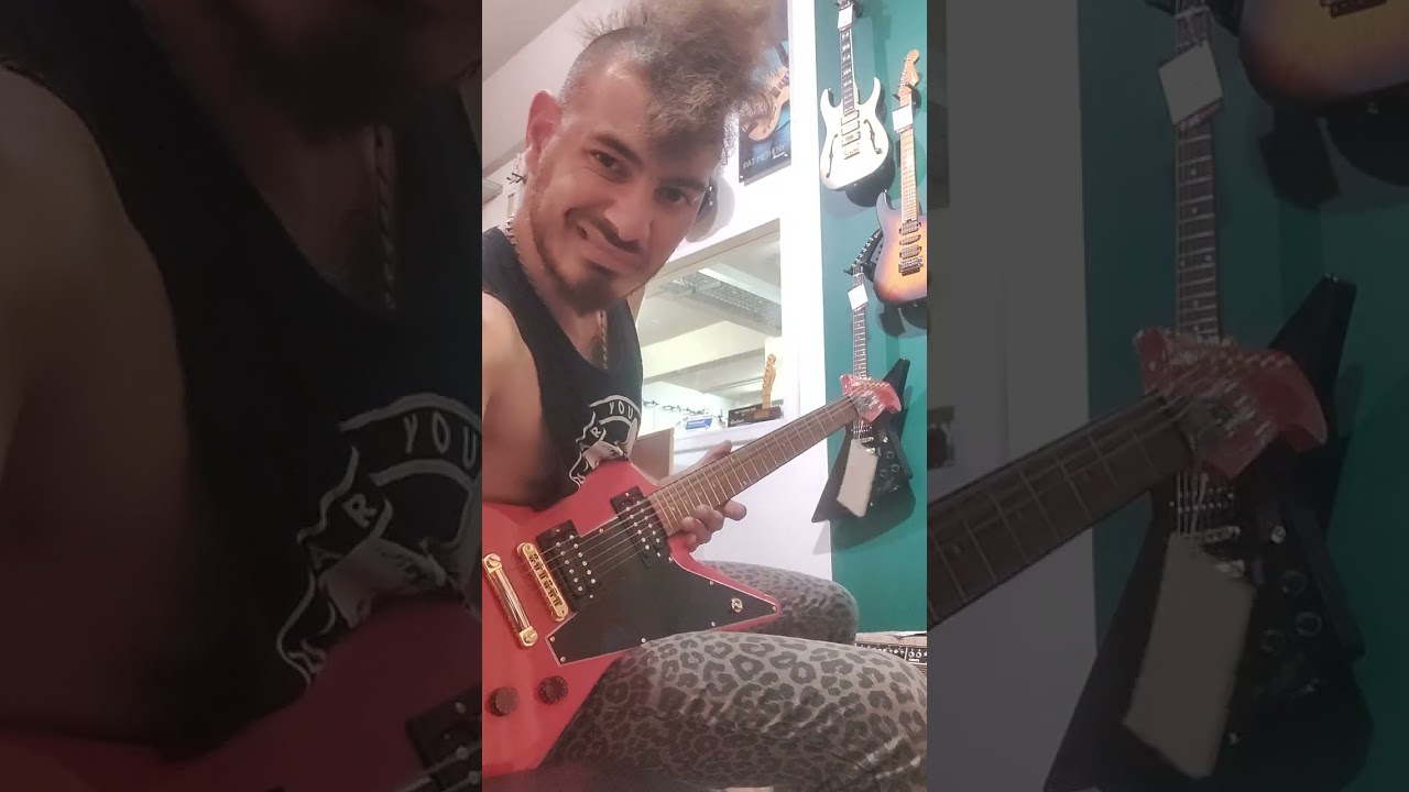 Hadar Levi playing on amazing Gibson Explorer in music store in Berlin