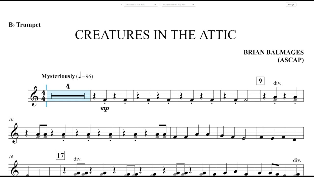 Creatures in the Attic (Brian Balmages) Bb Trumpet Play Along