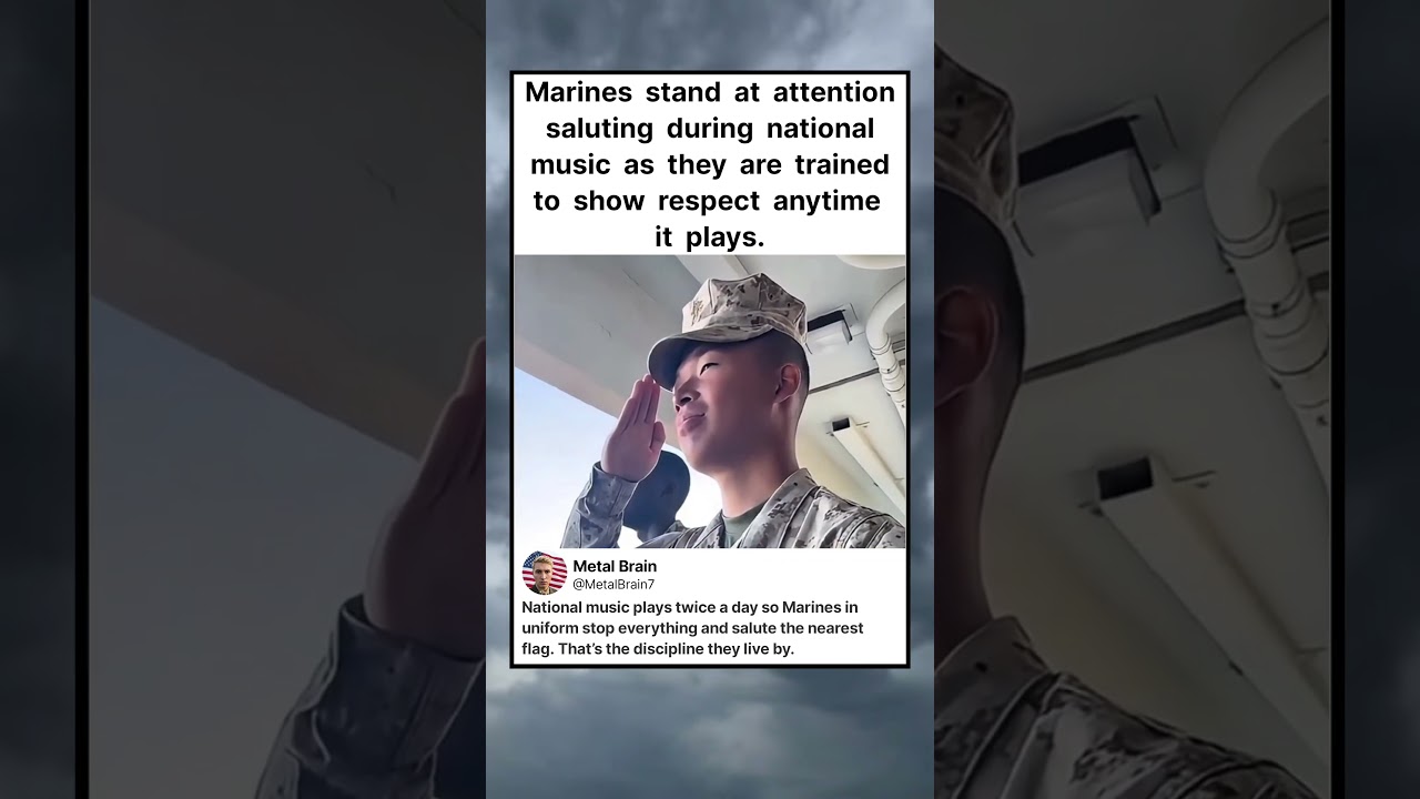 Marines stand at attention saluting during national music as they are trained to show #shorts