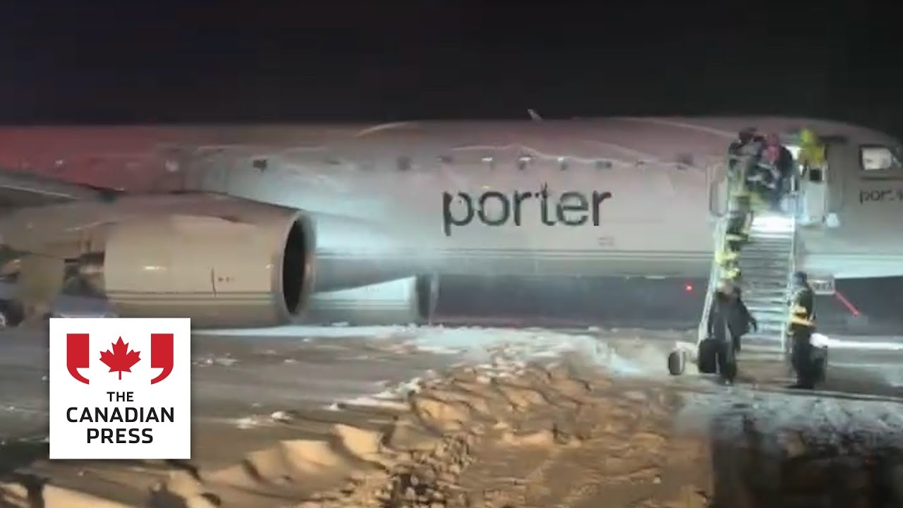 Porter Airlines aircraft slides on runway after landing in Halifax