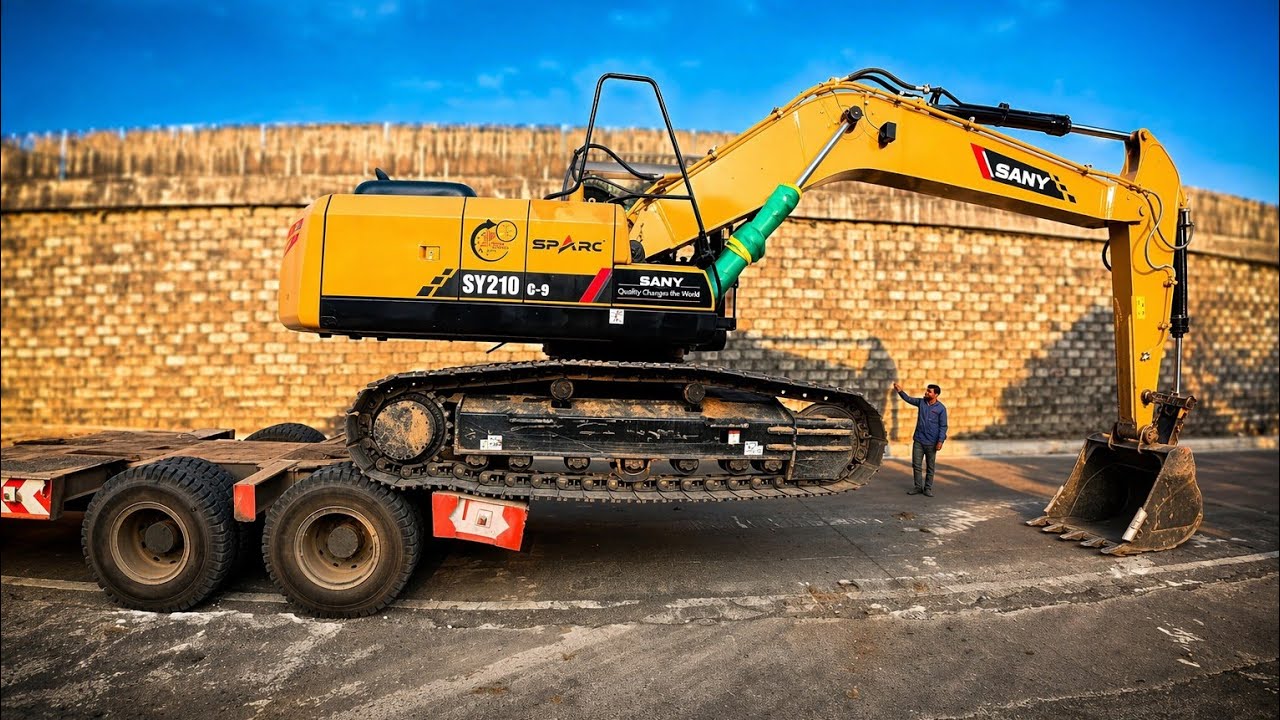 SANY 210 Excavator loading   Machine for Trailer.😱 FULL  Process 🤟Excavator loading Without Ram.