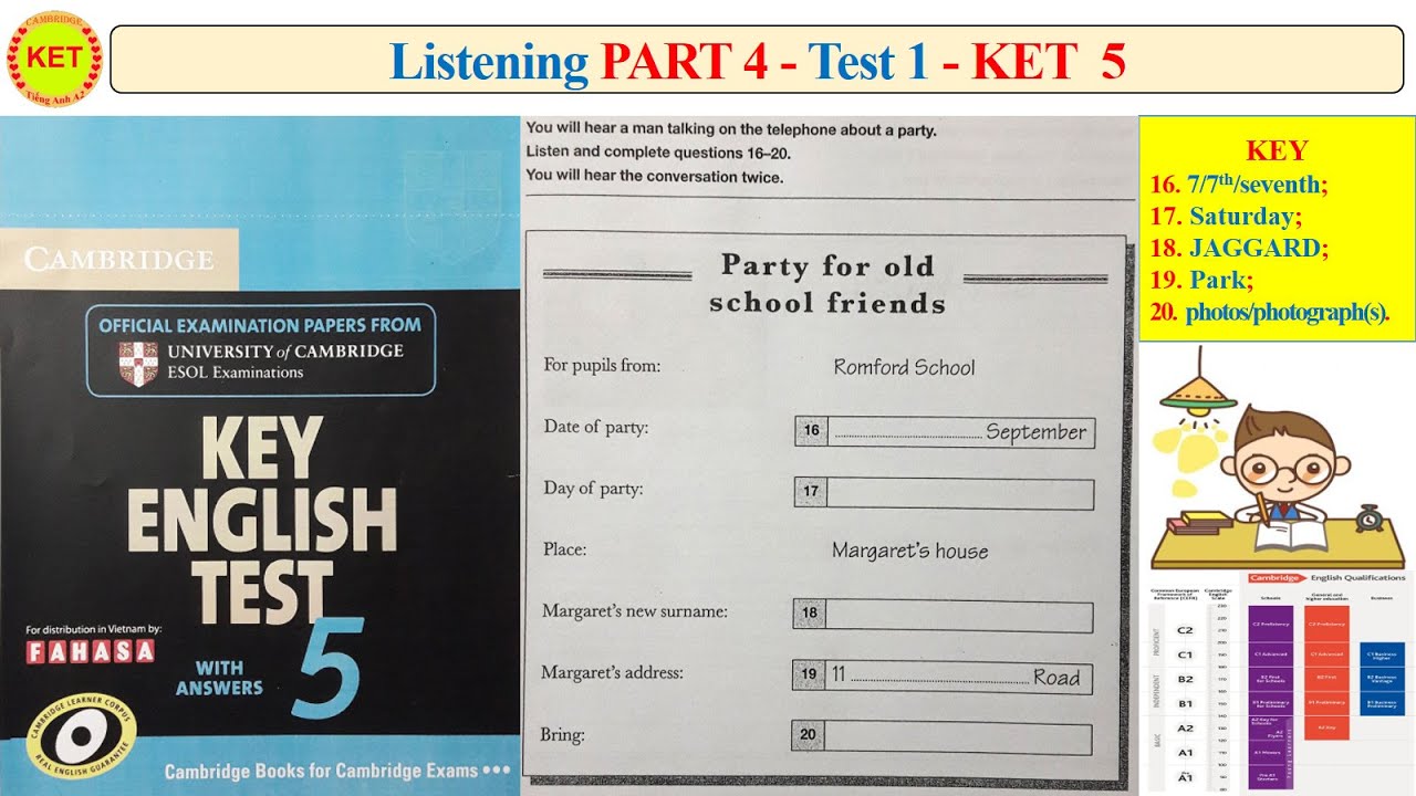 KET 5 Listening Part 4 Test 1 (Transcript + Key)