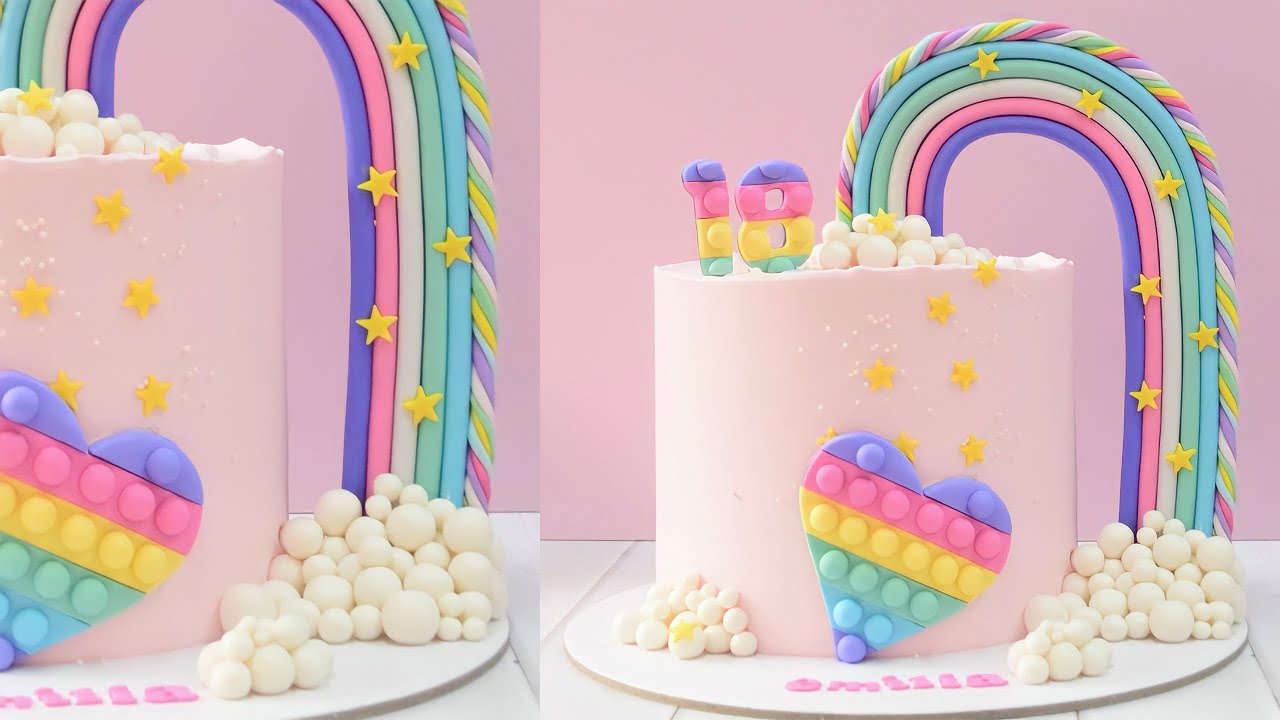 PASTEL DE POP IT Y ARCOÍRIS | Fiorella Cake