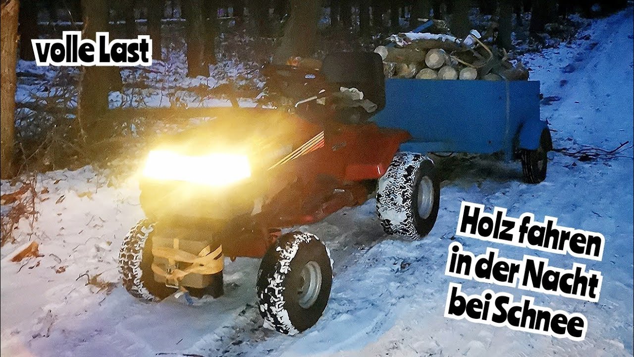 Holz fahren mit Rasentraktor in der Nacht bei Schnee ❄️🌨️ | Murray Rasentraktor | mit Frontgewicht