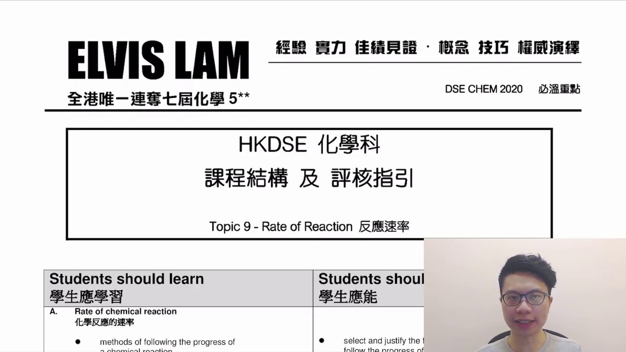 DSE CHEM 2020 必溫重點 - Ch9. Rate of Reaction 反應速率