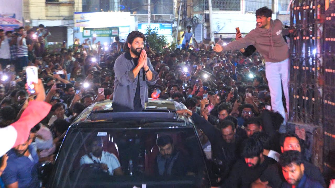 Allu Arjun Exclusive Visuals @ Sandhya Theatre Hyderabad | Pushpa 2 | Rashmika Mandanna | Sukumar