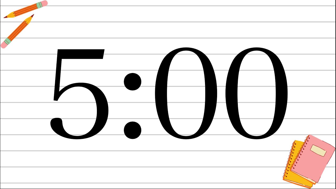 5 Minute Fun School Notebook Classroom Timer (No Music, Piano Alarm at End)