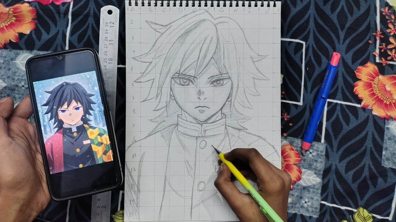 Giyu tomioka drawing| How to draw Giyu tomioka drawing outline tutorial 🔥