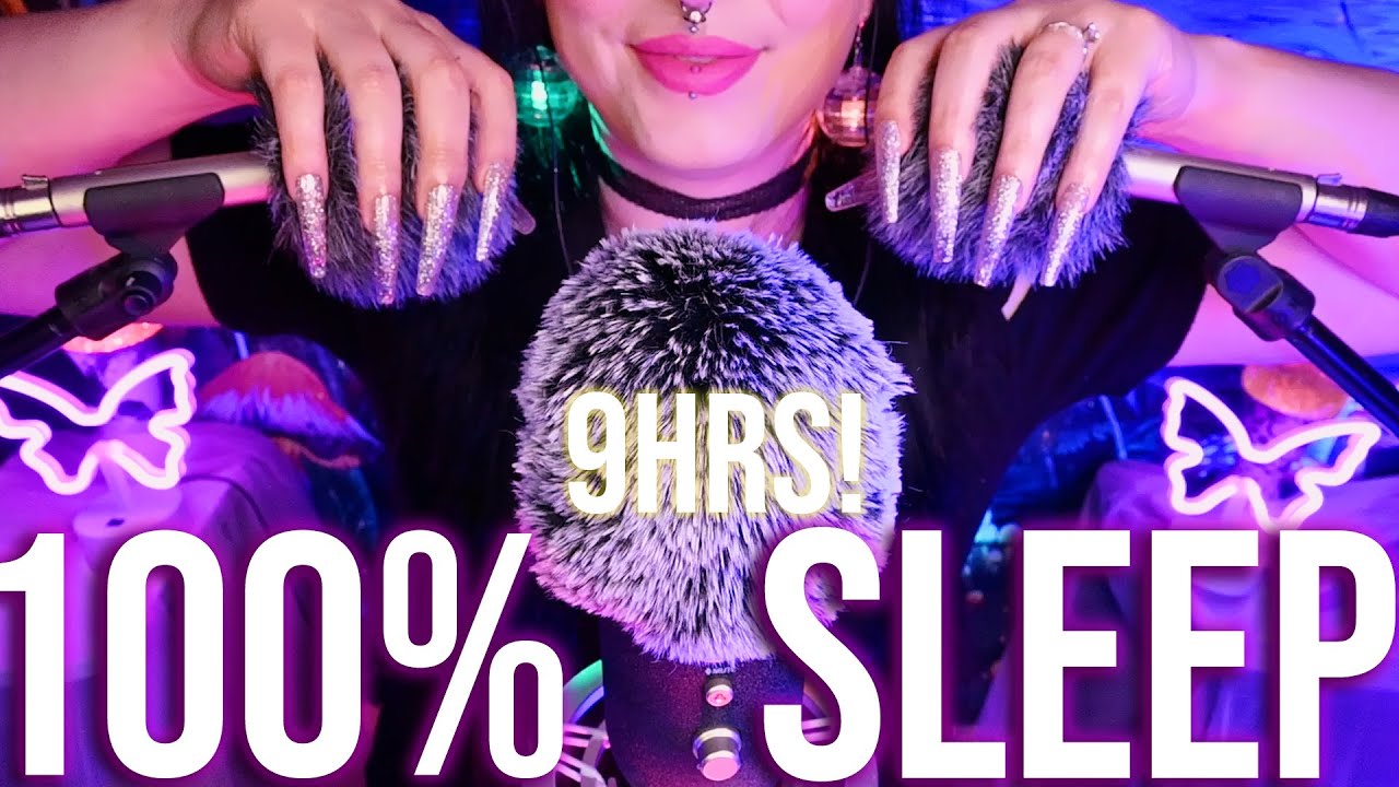 ASMR Sleepy Fluffy Mic Scratching 💜(Inaudible Whispering & Rain) 9 HOURS NO MIDROLL ADS