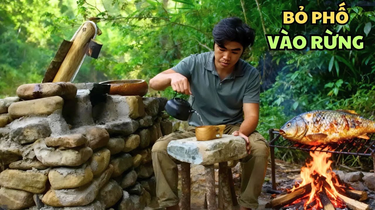 Sinh Tồn Giữa Rừng Việt Nam – Tự Tay Xây Bếp Đá, Làm Chảo Nướng & Bắt Cá Ăn Như Một Chuyên Gia
