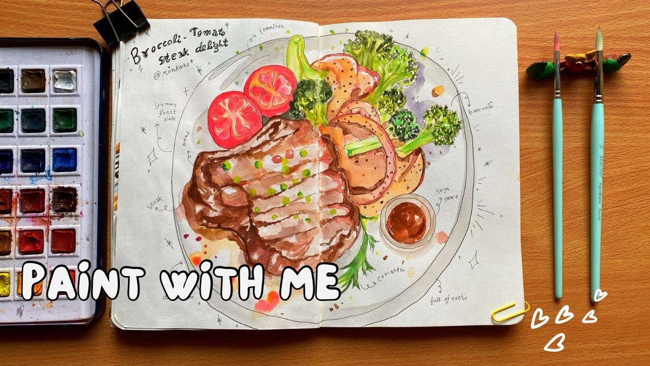 Cozy paint with me🥟🍛🍤food illustration by using watercolors | rinksore