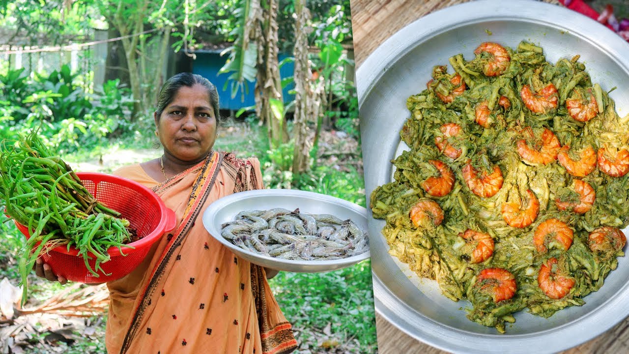 Prawn & Arum Lobe (Kochur Loti) Village Cooking Recipe by Village Food Life