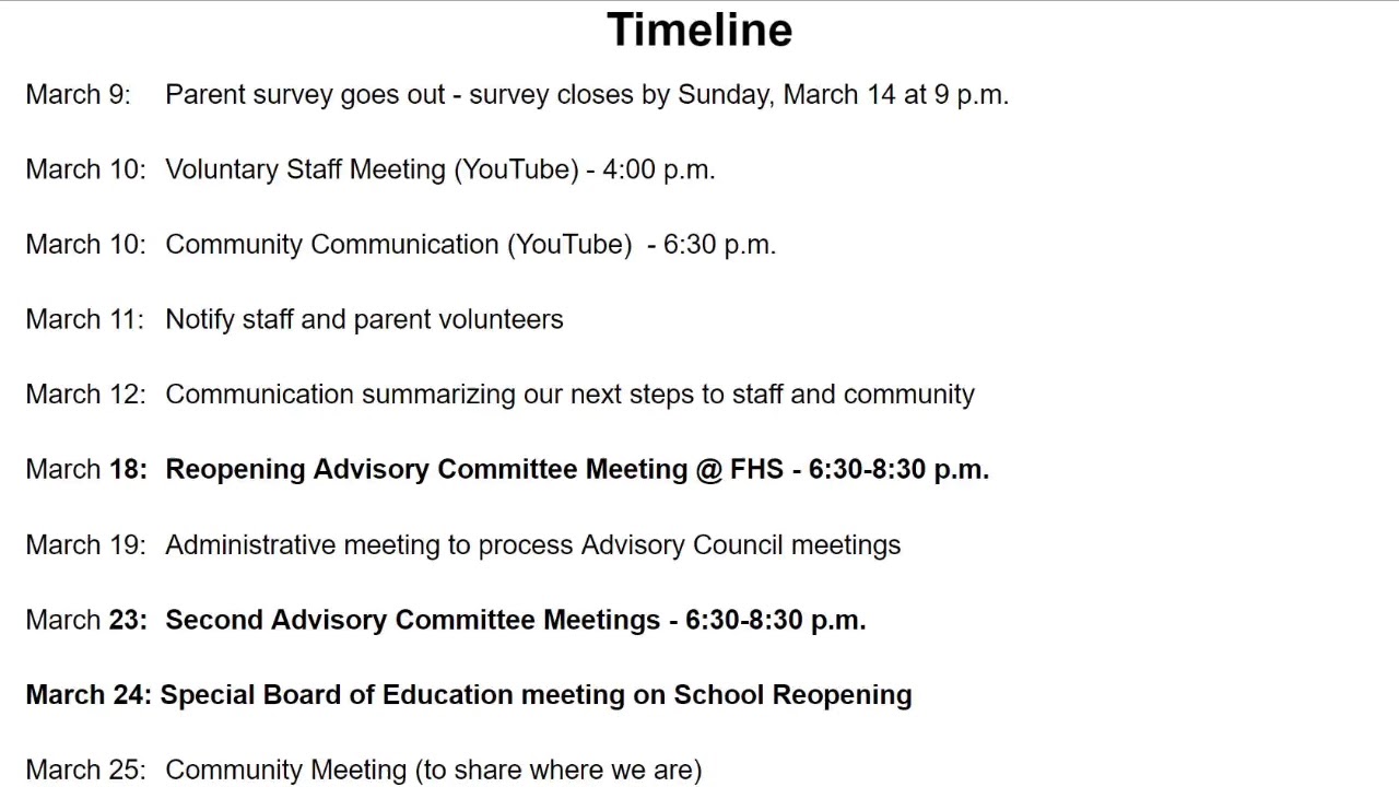 Virtual Community Meeting on School Reopening (March 10, 2021)