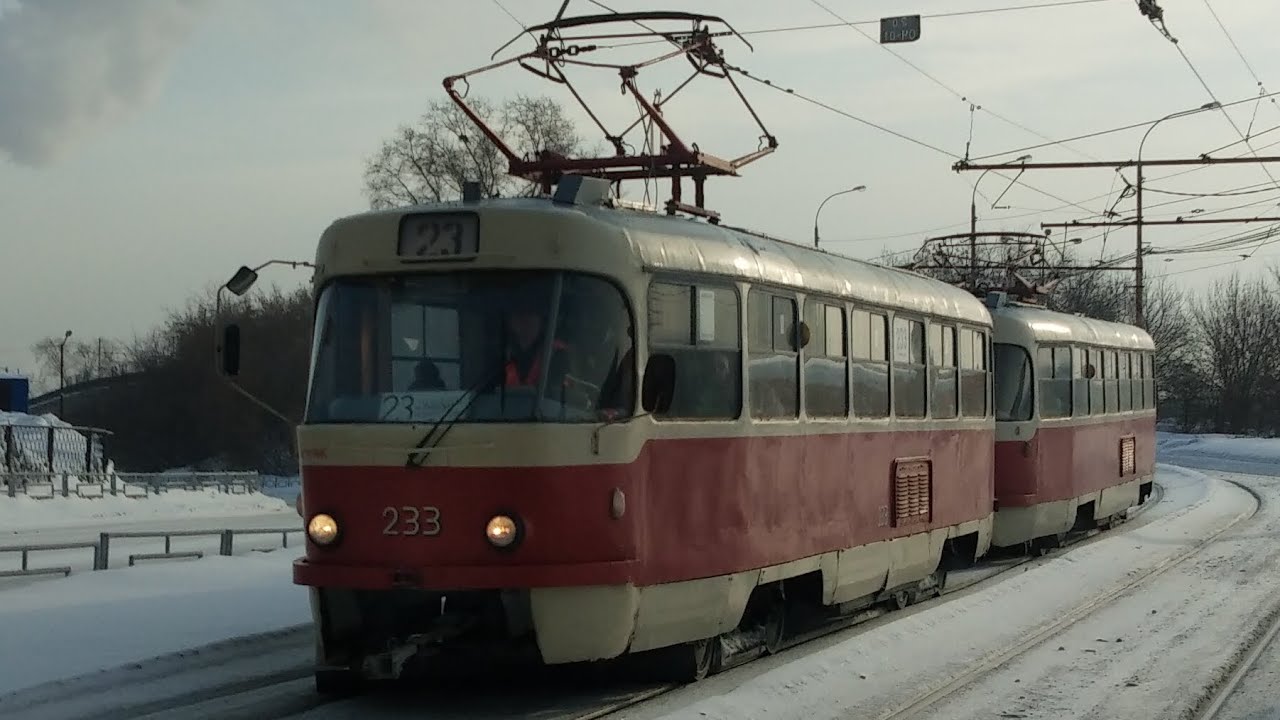 Поездка на трамвае Tatra T3SU СМЕ 233+235 (в вагоне 235), маршрут 23, Екатеринбург