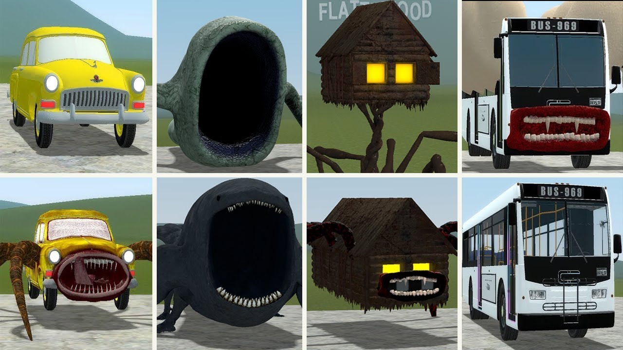 OLD AND NEW UPDATE: CAR EATER, THE BLOOP, BUS EATER, HOUSE HEAD, TRAIN EATER IN GMOD !!
