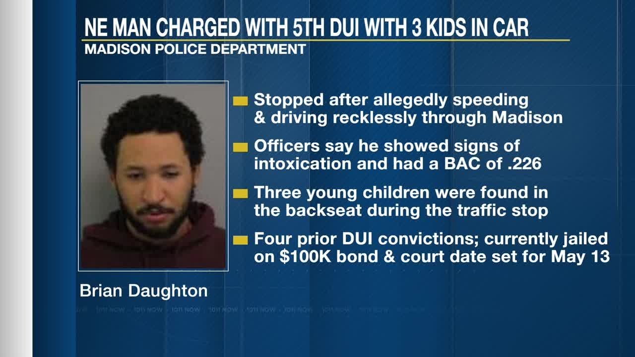 Nebraska man charged with 5th DUI after driving recklessly with 3 kids, police say