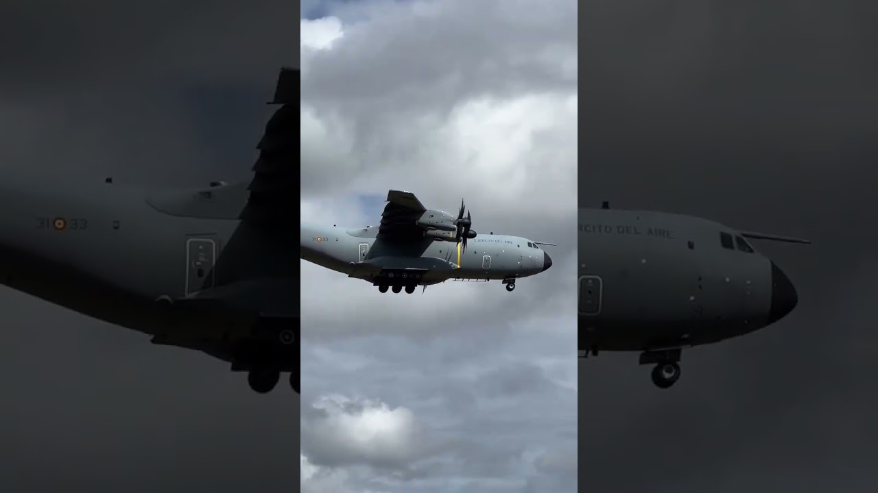 Spanish Air Force A400M landing on Runway 14 at Zurich Airport.
