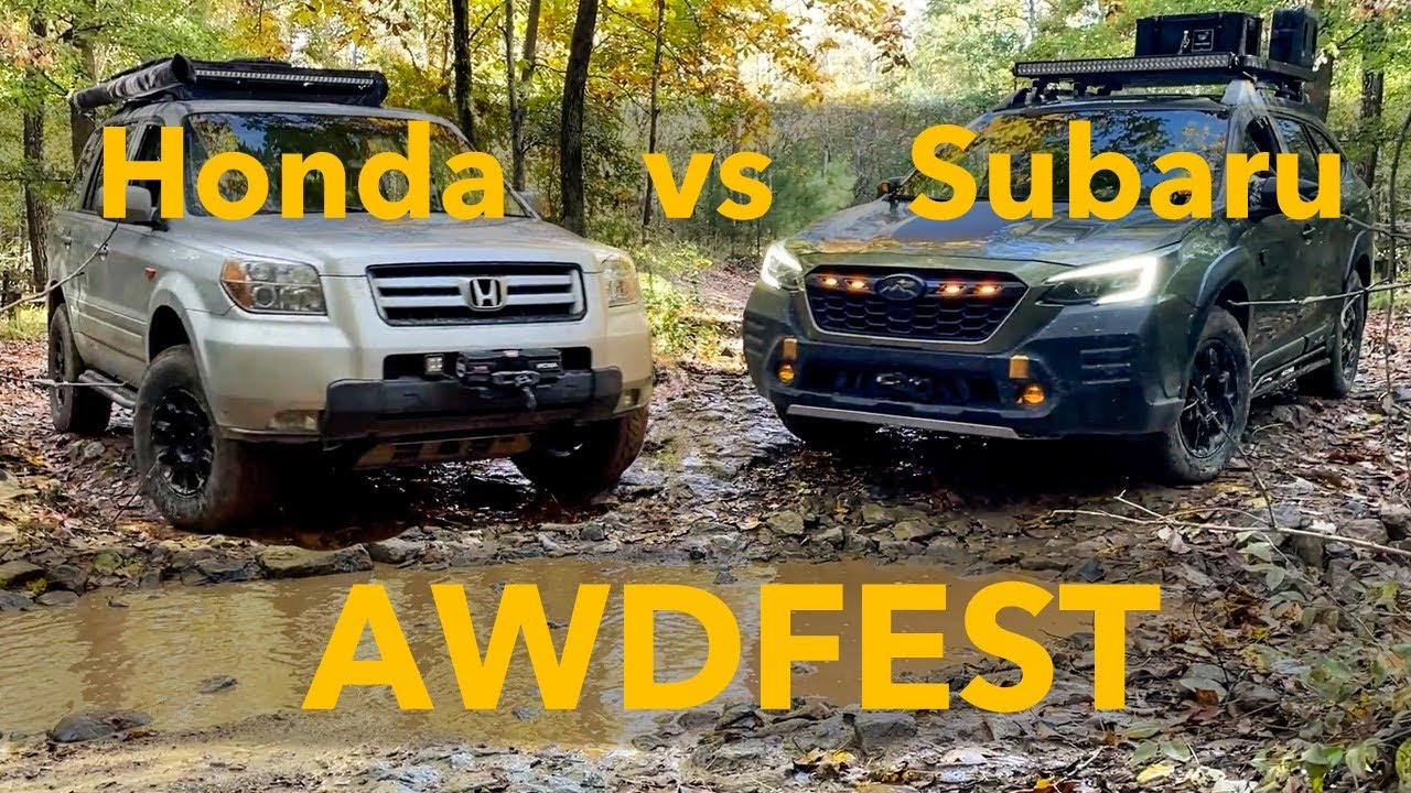 Honda Pilot vs Subaru  Outback Wilderness Offroad Action! Wolf Den Trail (AWDFEST 2023)