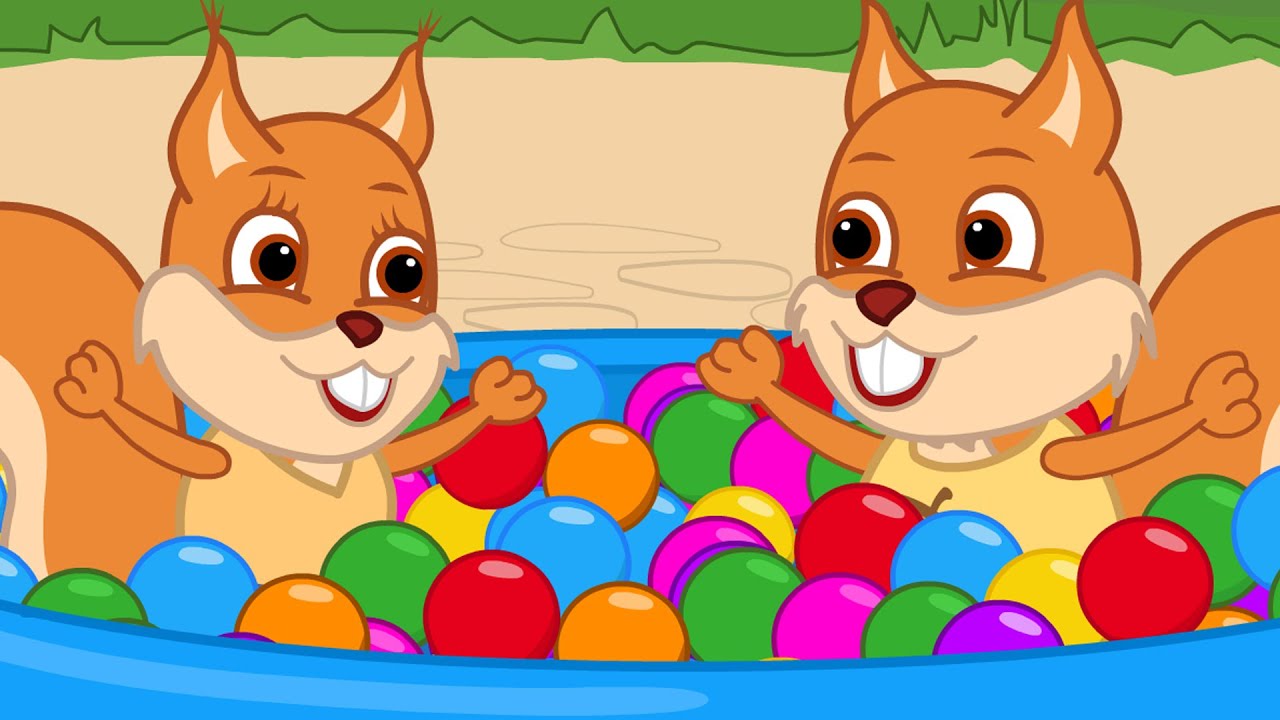 Bridie Squirrel in English - BALL PIT ANY WEATHER! 🔴🟠🟡 - Cartoon for Kids