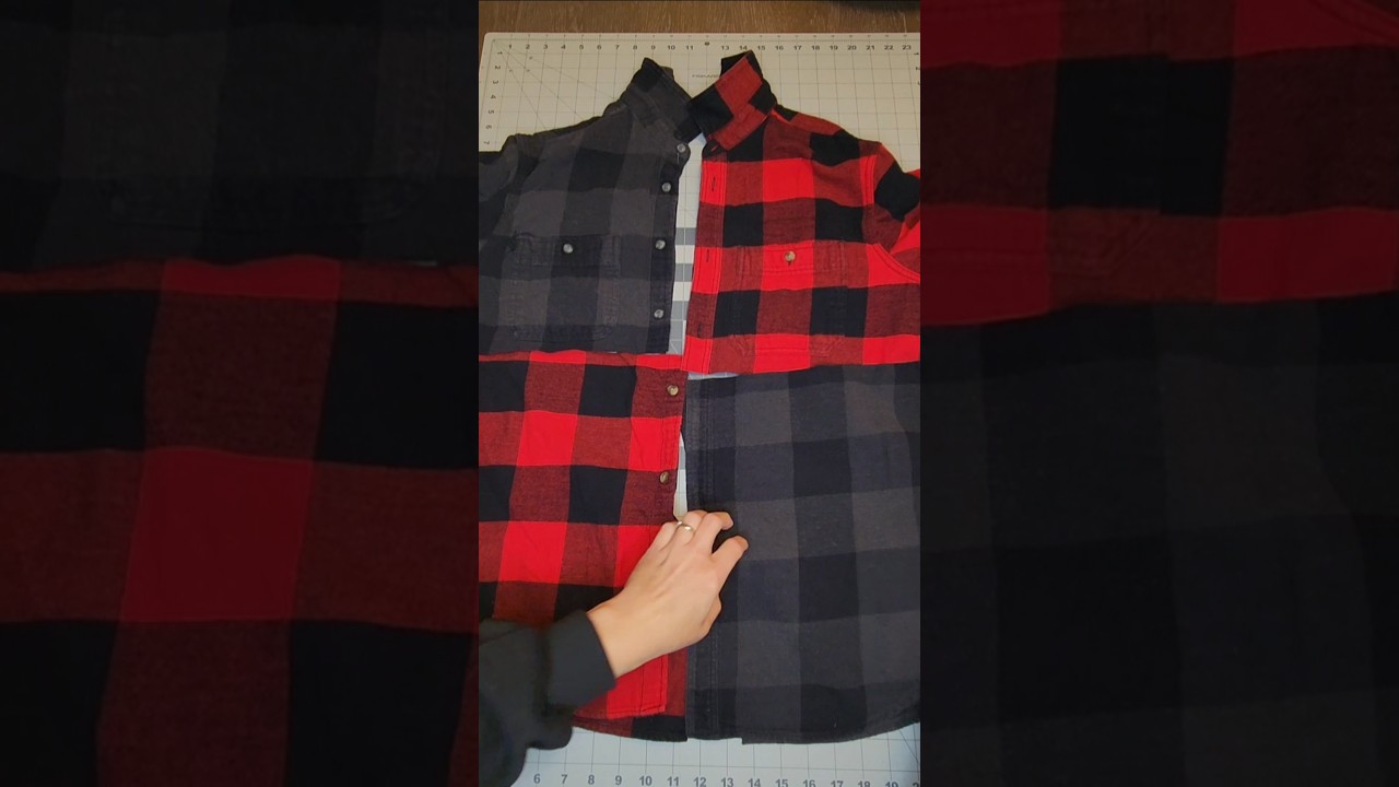 Upcycled Flannel Shirt – Buffalo Plaid Mashup, Red/Black & Black/Gray, Vintage Worn Look, Old to New