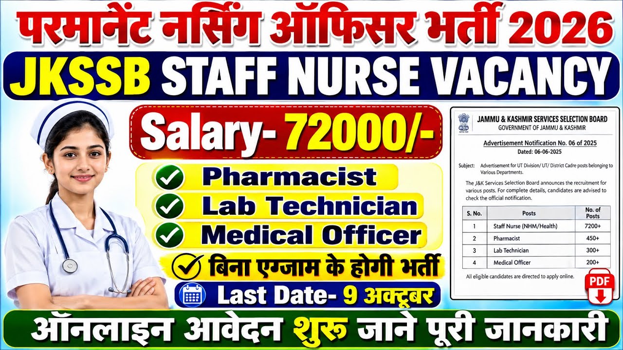 Govt. Staff Nurse Vacancy 2026🌺JKSSB Staff Nurse Recruitment 2026🌺Permanent Staff Nurse Recruitment