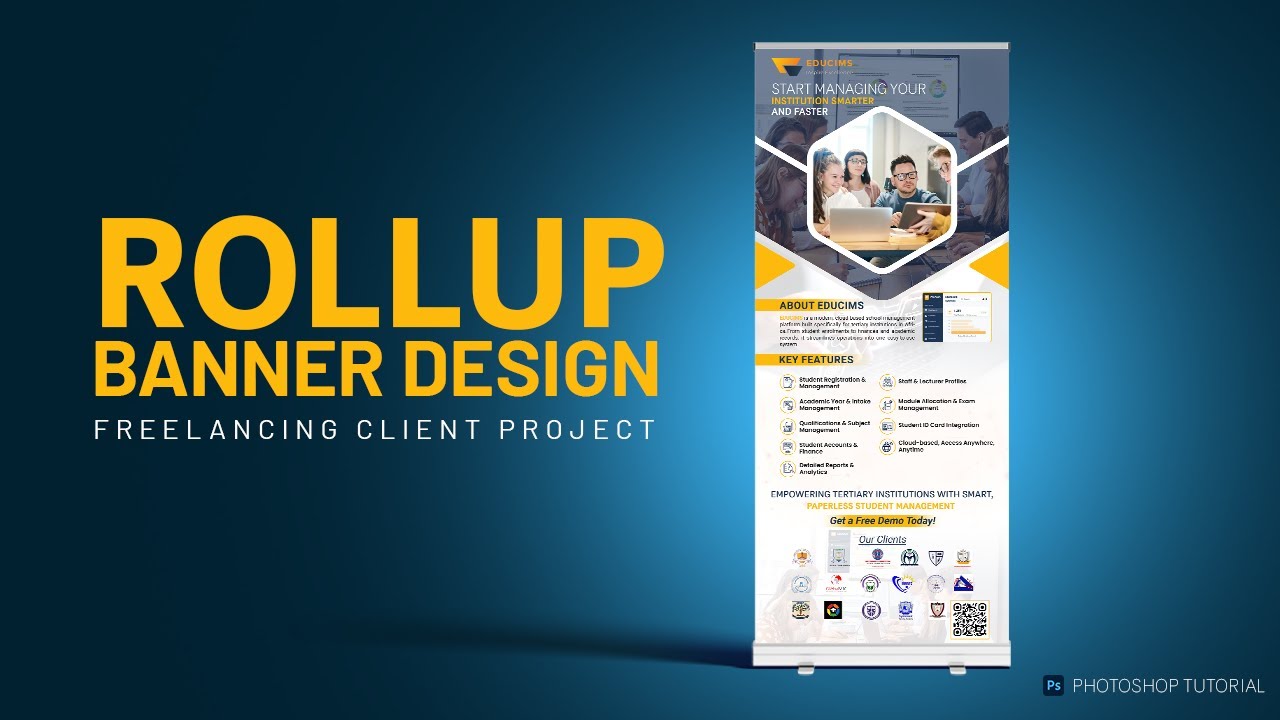 Roll Up Banner Design in Photoshop  Real Client Project Tutorial for Freelancers