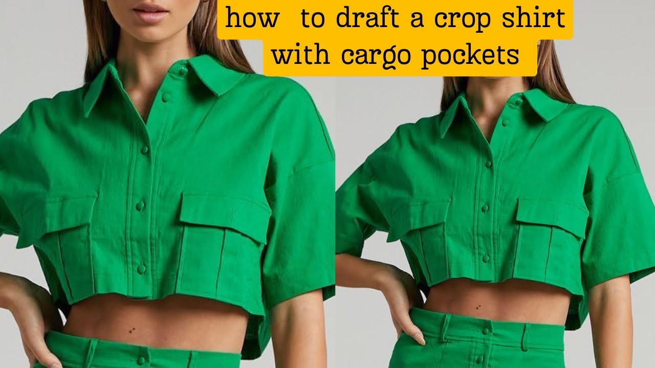 How to draft a crop shirt with cargo pockets |Beginner friendly