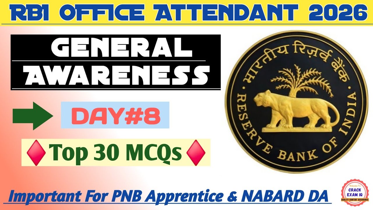 RBI Office Attendant General Awareness & Current Affairs | RBI Recruitment 2026 | DAY-8 | NABARD DA