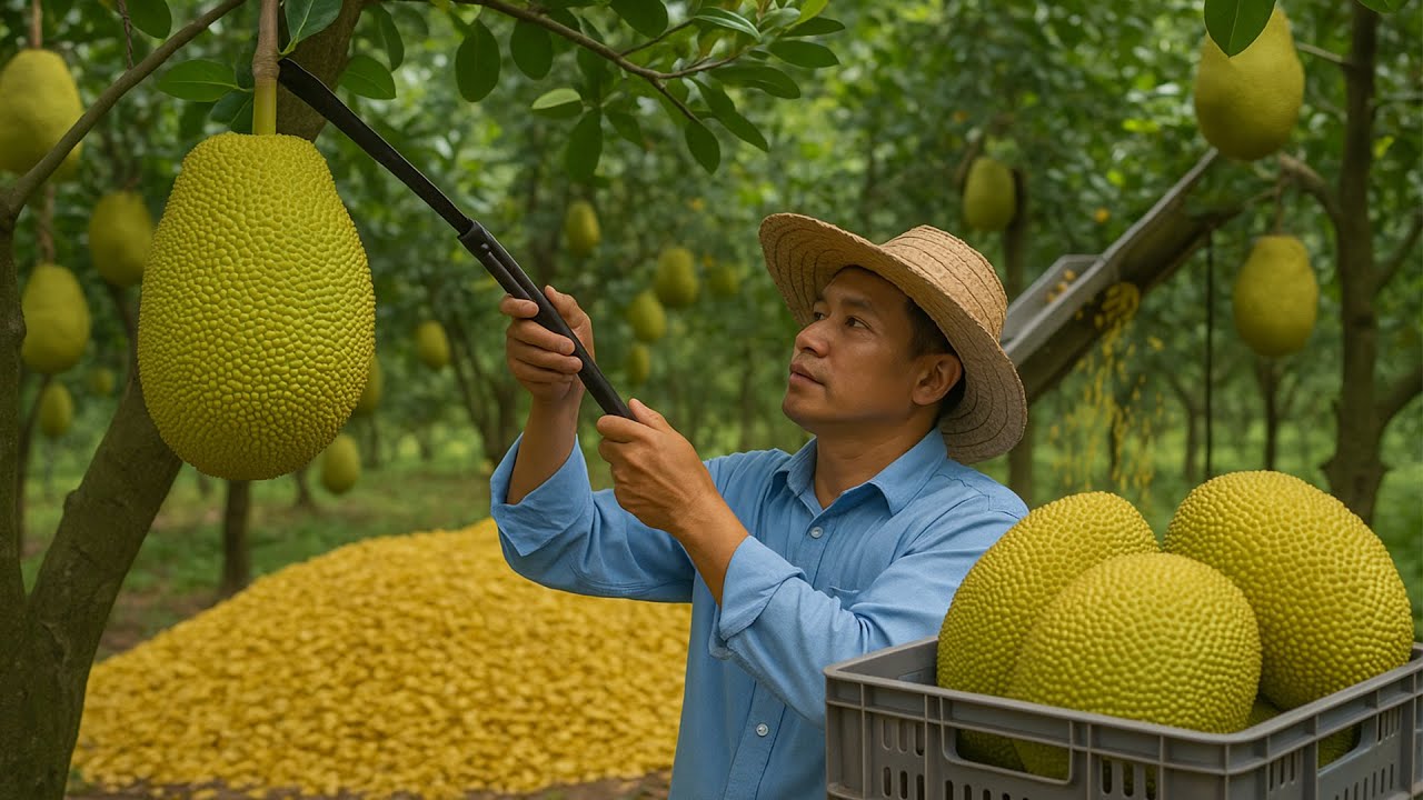 How Farmers in Thailand Harvest MASSIVE Jackfruits!