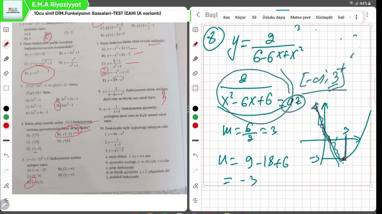 10 cu sinif DİM  Funksiyanın Xassələri   TEST İZAHI A Variantı #riyaziyyat #dim #izah