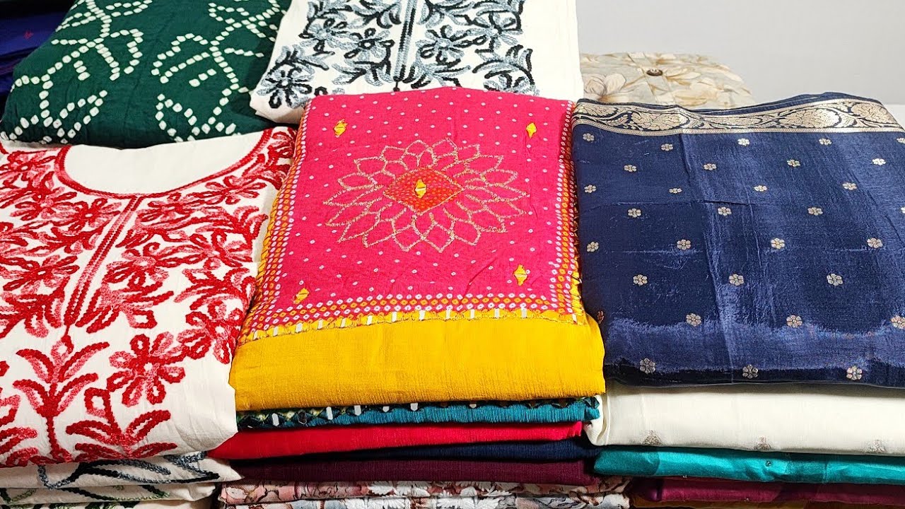 PURE CRAPE GEORGETTE WITH BATIK DUPATTA|SEMISILK WITH HANDWORK BANDHANI SILK DUPATTA|SEMITUSSAR SILK