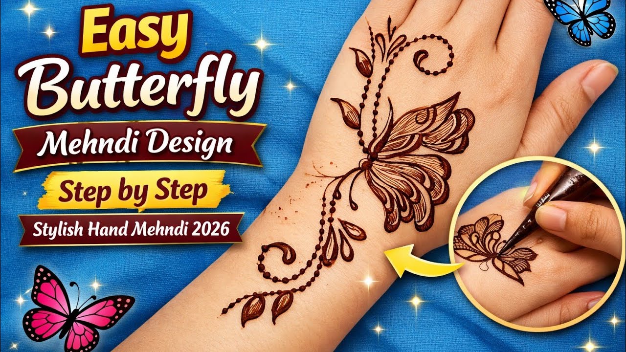 Easy Butterfly Mehndi Design Step by Step | Stylish Hand Mehndi 2026