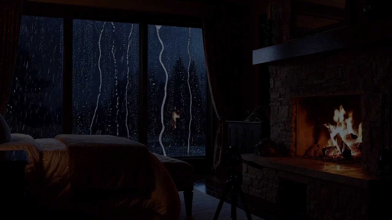 LIVE Continuous Rain & Fireplace | Static Camera Cozy Ambience for Sleeping