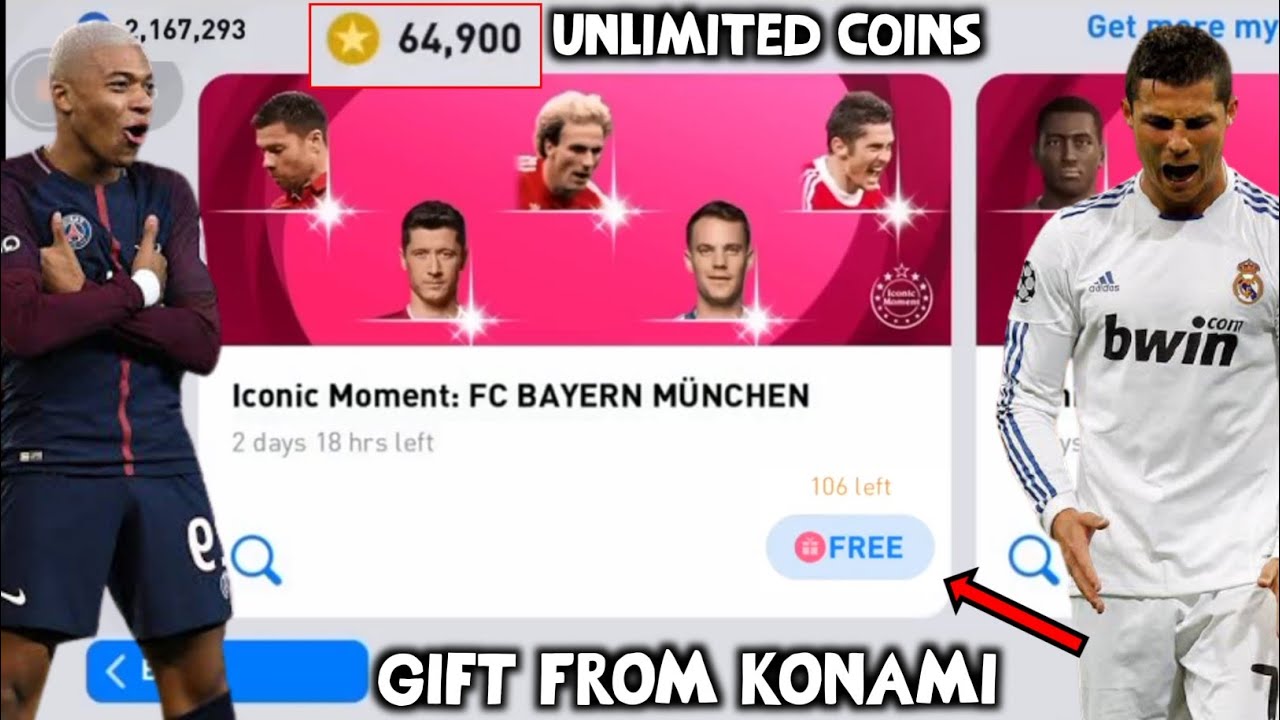 Free Coins or Unlimited Free Try From Konami in Pes 2021 Mobile |