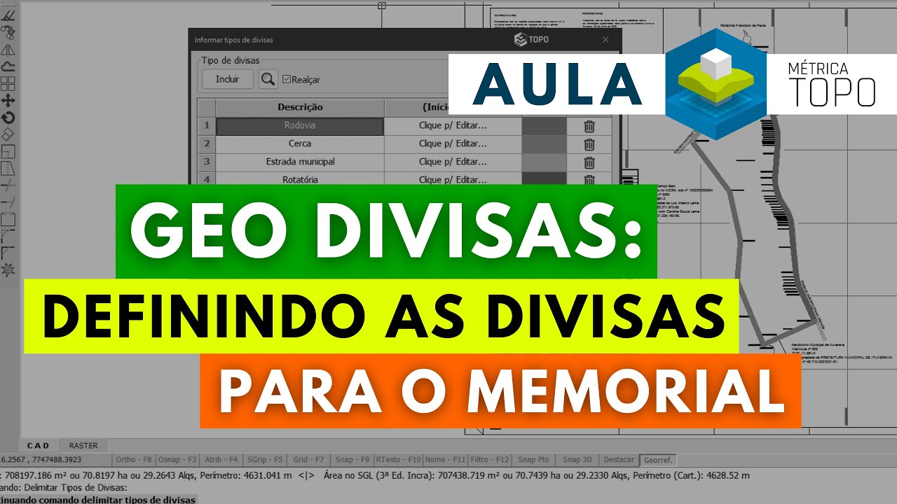 GEO DIVISAS: inserindo DIVISAS para gerar o MEMORIAL DESCRITIVO no Métrica TOPO