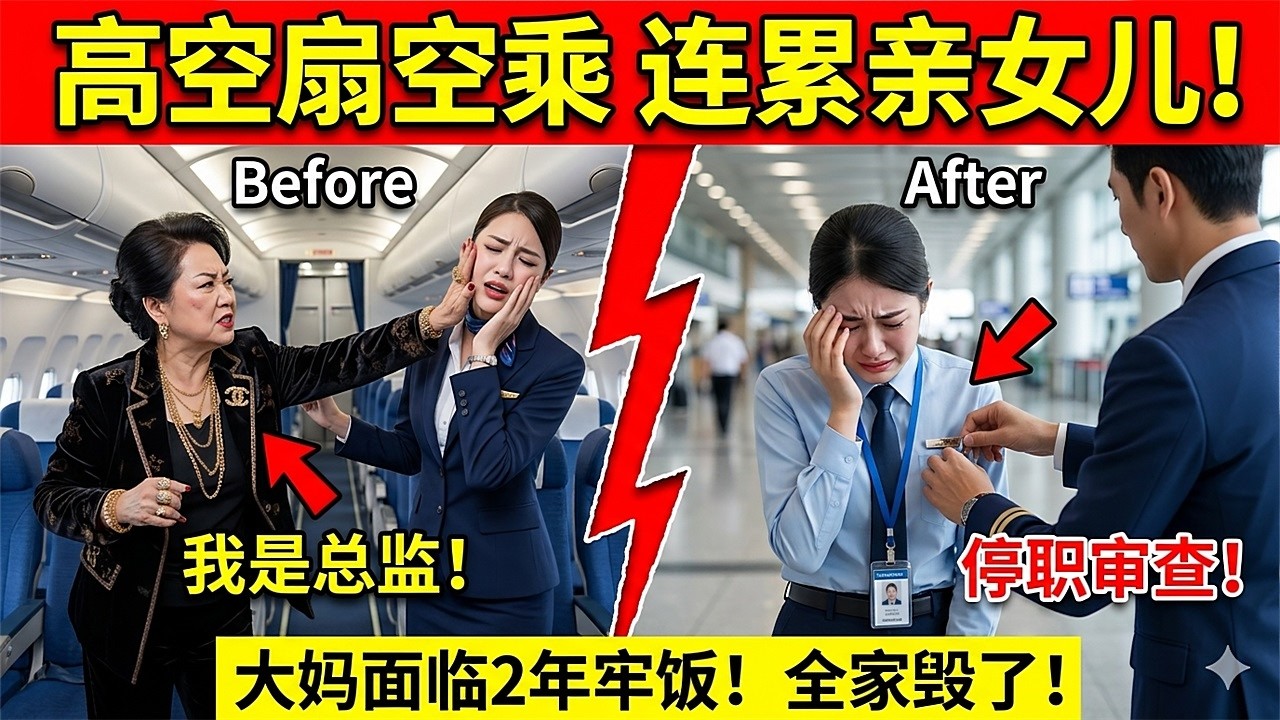 一巴掌换2年牢饭+13万罚款！大妈高空狂扇空乘，5秒钟作死坑惨亲生女儿&hellip;