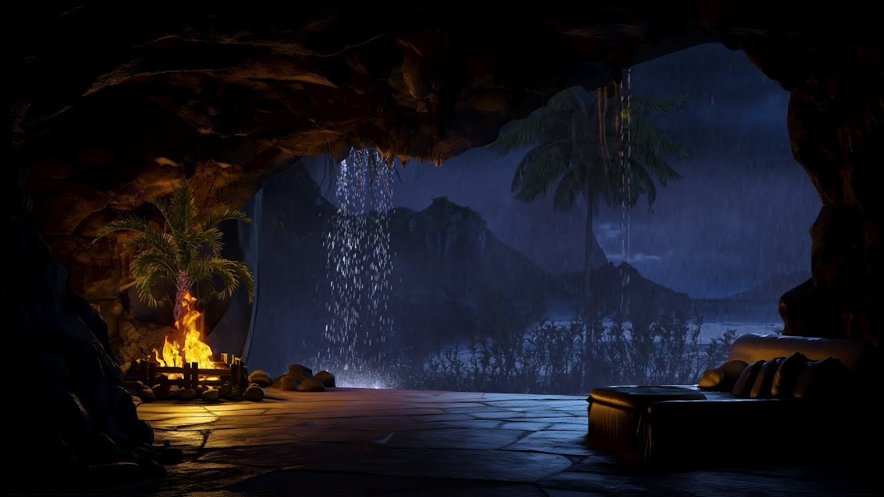 ⛈️Escape the Thunderstorm in a Cave | Find peace with the relaxing rhythm of the rain