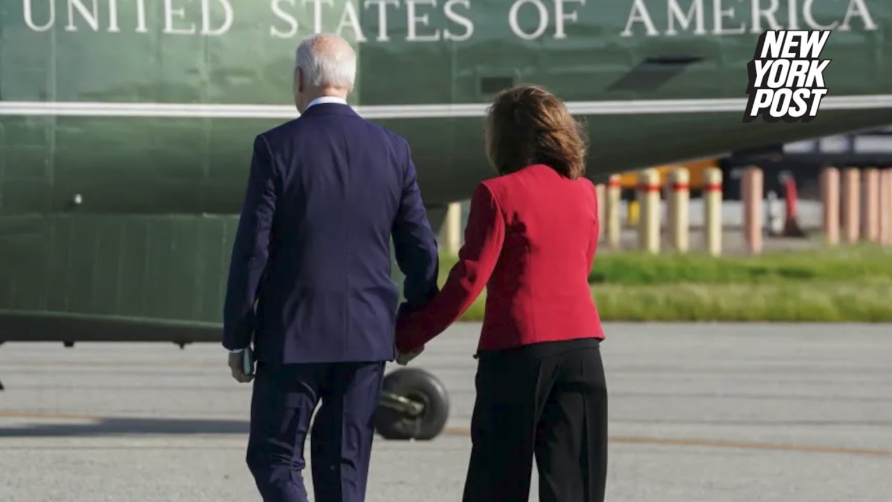 Biden, Pelosi clutch hands as they gingerly walk across San Francisco tarmac: ‘Nursing home reunion’