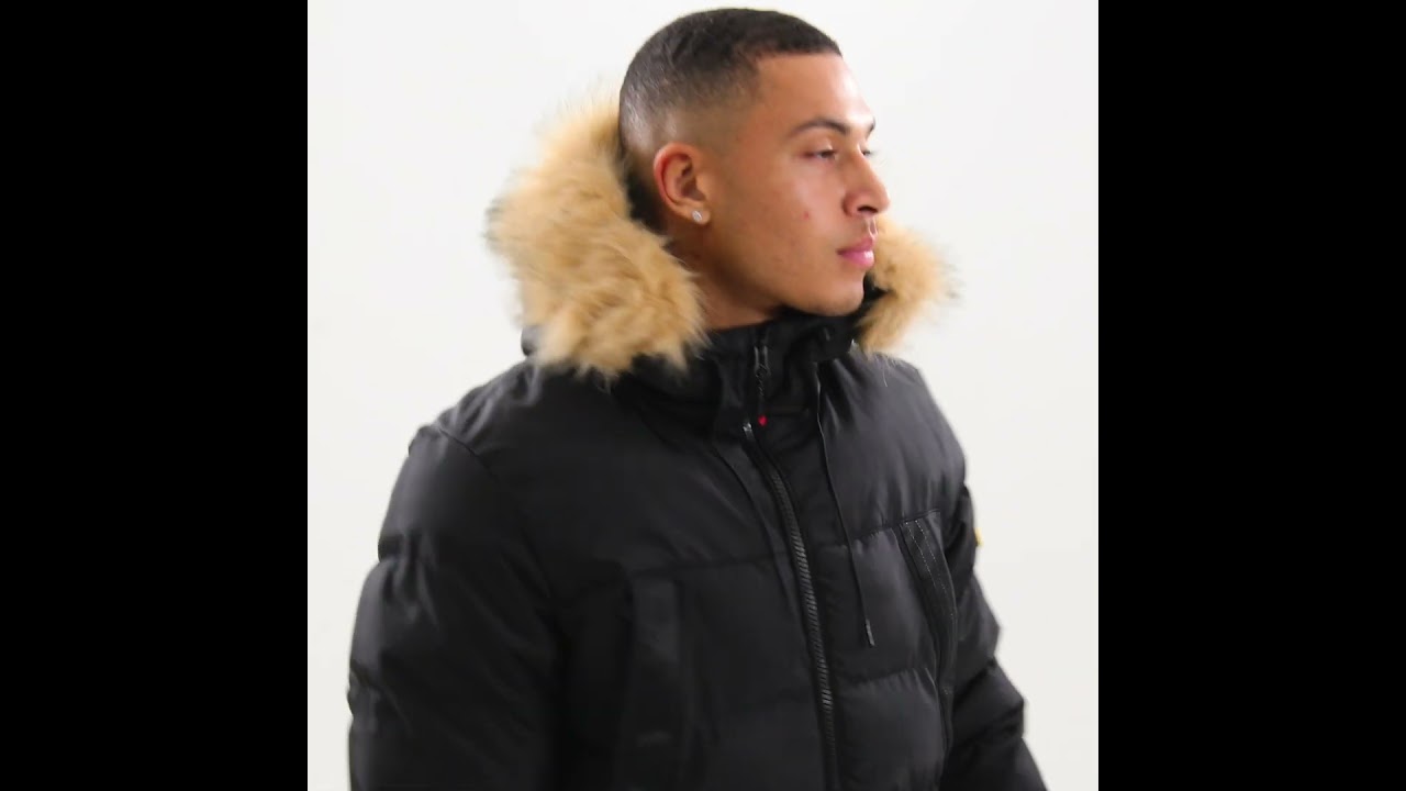 ZAVETTI CANADA Shiny Kostelli Faux Fur Hooded Parka Jacket Black Men | Sustainable | FootAsylum
