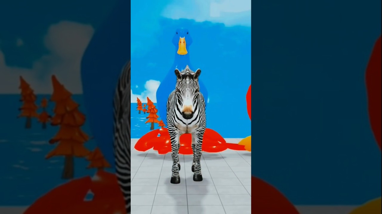 Long Slide Game With Cow Elephant Gorilla Hippopotamus Tiger - 3d Animal Game - Funny 3d Animals