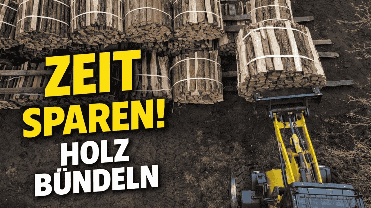 Brennholz effizient machen: Spalten, bündeln und stapeln in einem Arbeitsgang