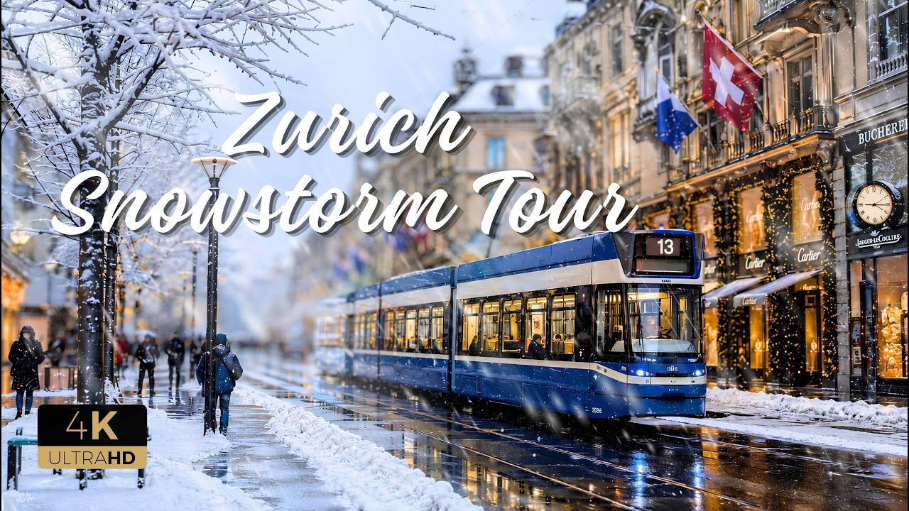 Snowstorm in Zurich-City. Walking tour through the snowy streets❄️🇨🇭